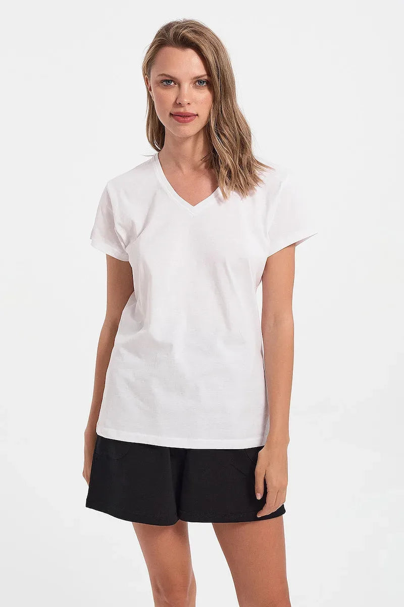 Bodymove Αθλητικό Γυναικείο T-shirt με Λαιμόκοψη V Λευκό