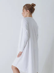 Long-sleeved Nightgown White Oratia Organic Underwear