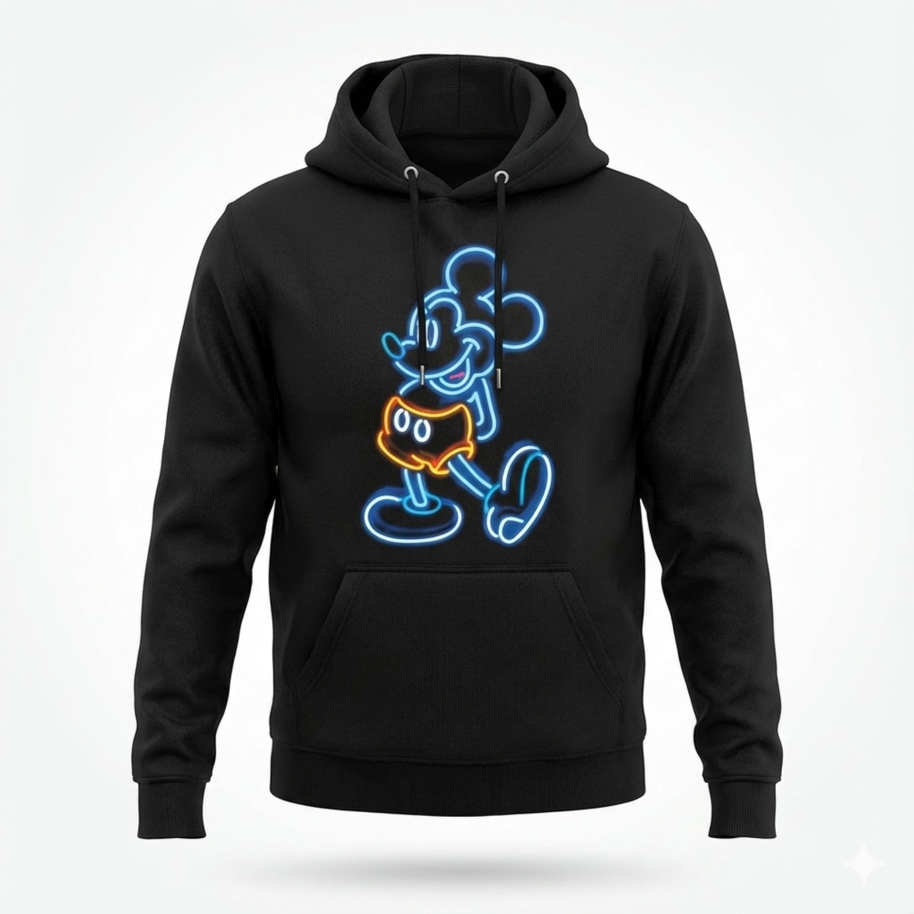 Madfactory Neon Mickey Φούτερ Μπλούζα Μαύρο Με Τσέπη Μάρσιππό