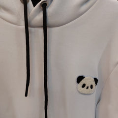 Madfactory Panda Φούτερ Μπλούζα Λευκο Με Τσέπη Μάρσιππό