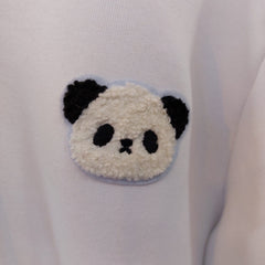 Madfactory Panda Φούτερ Μπλούζα Λευκο Με Τσέπη Μάρσιππό