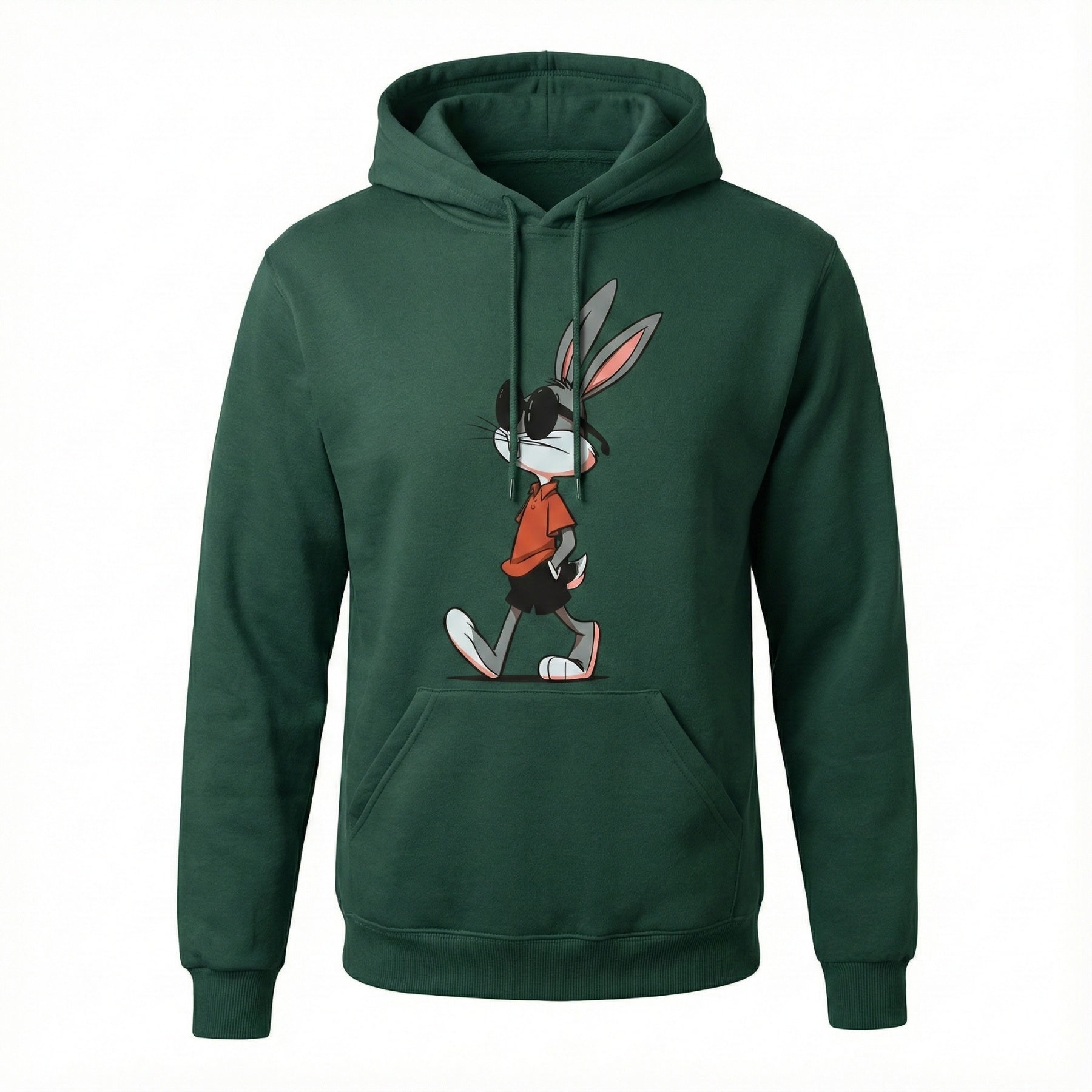 Madfactory Cool Bunny Φούτερ Μπλούζα Κυπαρισσί Με Τσέπη Μάρσιππό