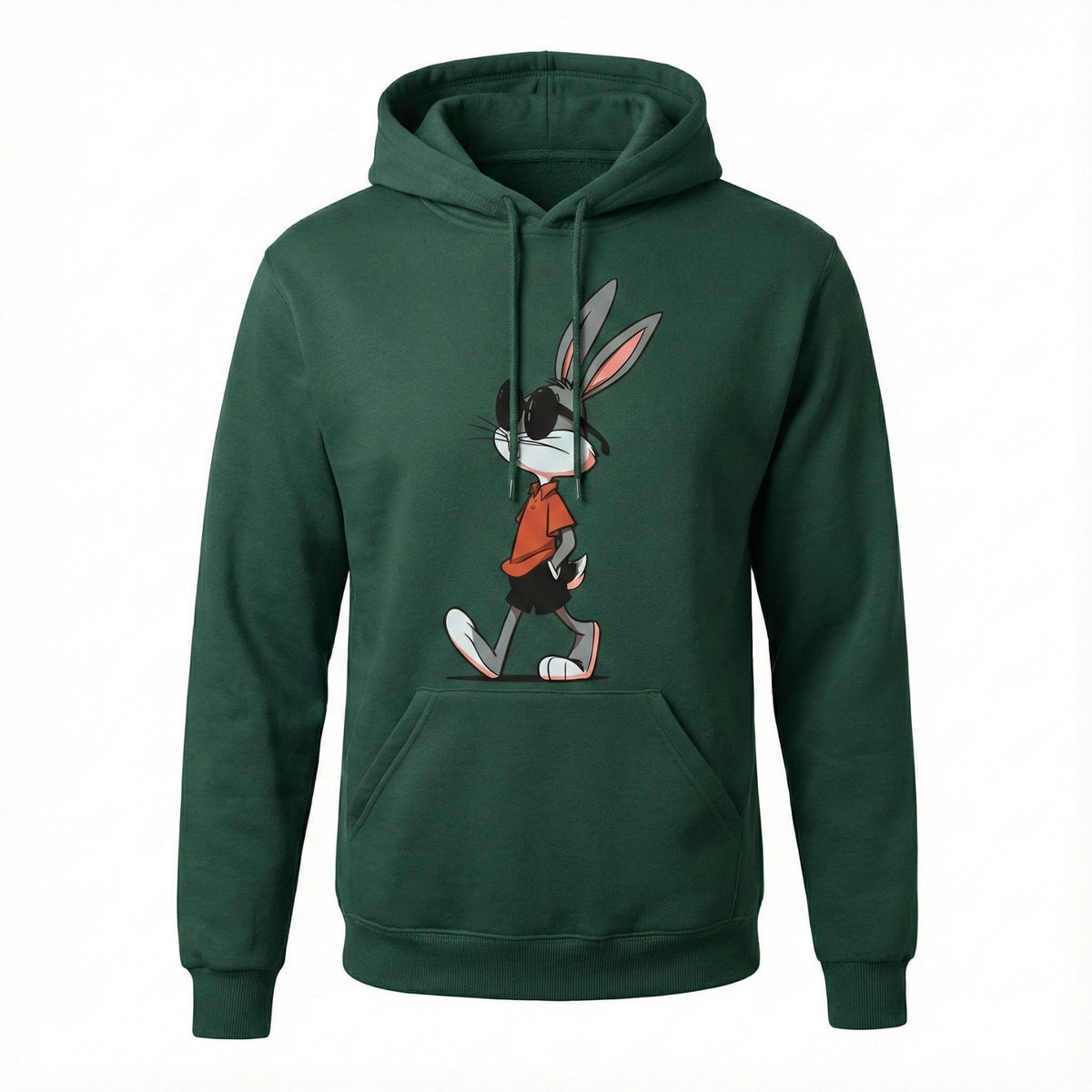 Madfactory Cool Bunny Φούτερ Μπλούζα Κυπαρισσί Με Τσέπη Μάρσιππό