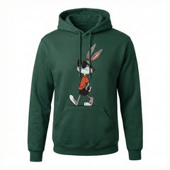 Madfactory Cool Bunny Φούτερ Μπλούζα Κυπαρισσί Με Τσέπη Μάρσιππό