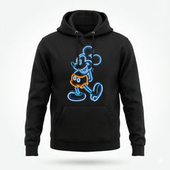 Madfactory Neon Mickey Φούτερ Μπλούζα Μαύρο Με Τσέπη Μάρσιππό