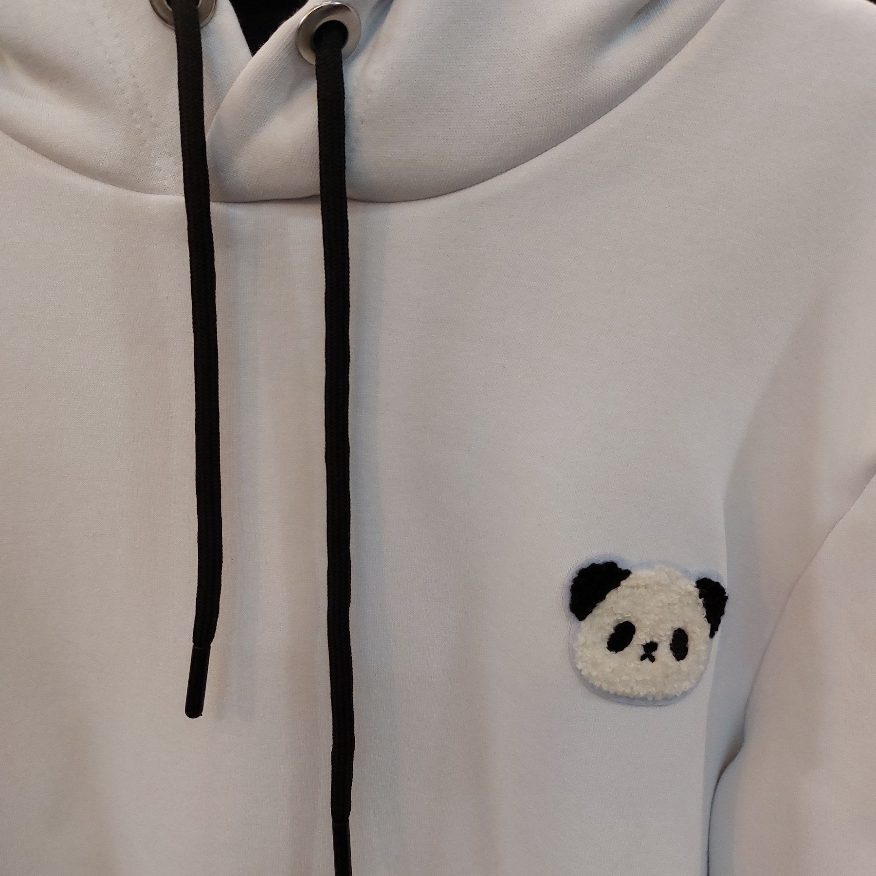 Madfactory Panda Φούτερ Μπλούζα Λευκο Με Τσέπη Μάρσιππό